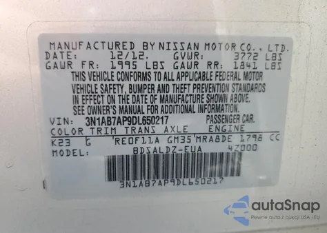 2013 Nissan Sentra S from USA, damaged, VIN 3N1AB7AP9DL650217